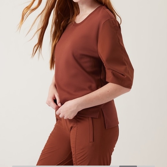 Athleta, color, mahogany, for work or play, small, petite top, short sleeve - Picture 3 of 7